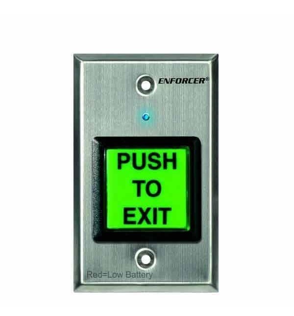 SECO-LARM - RF WIRELESS REQUEST-TO-EXIT PLATE - SINGLE GANG - GREEN 2" SQUARE BUTTON