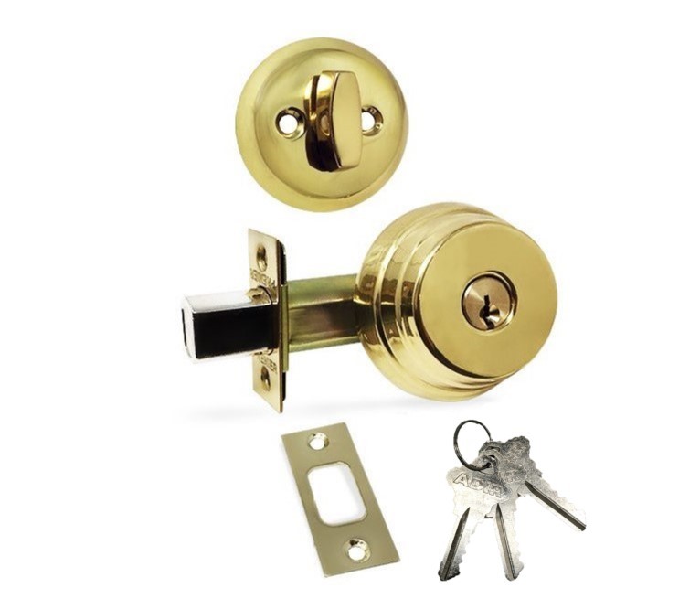 ADIR - DEADBOLT DOOR LOCK WITH 2-3/8" LATCH - 3 SC1 KEYS (BRASS US3)