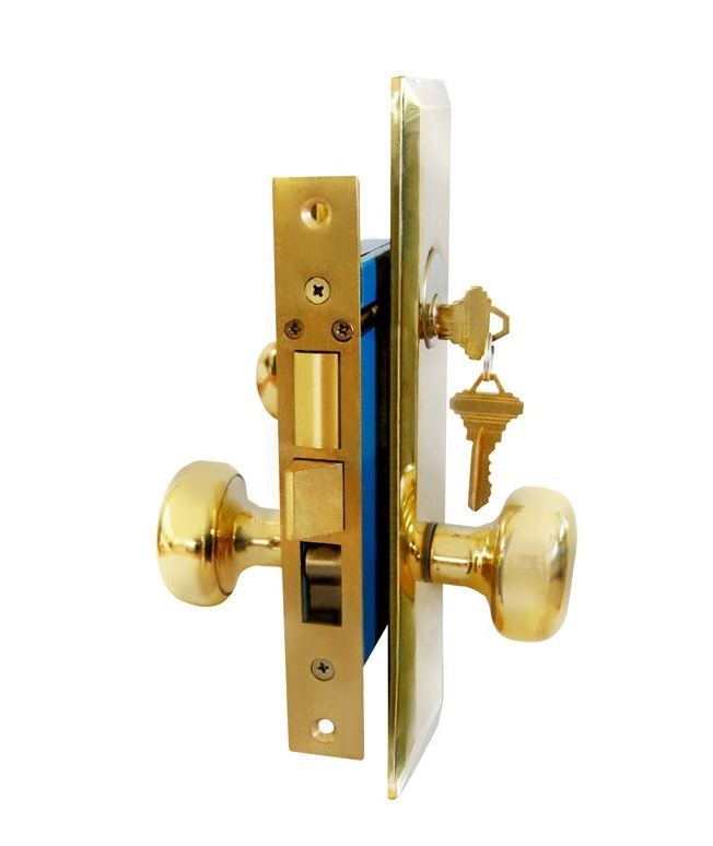 ADIR - MORTISE KEYED DOOR LOCK SET - 2-1/2" BACKSET - LEFT HAND - 2 SC1 KEYS (BRASS FINISH US3) 