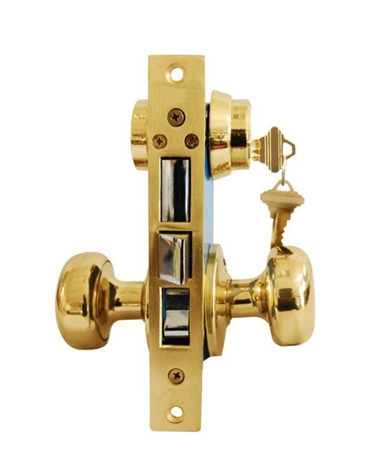 ADIR - MORTISE GATE KEYED DOOR LOCK SET - 2-1/2" BACKSET - LEFT HAND - 2 SC1 KEYS (BRASS FINISH US3)