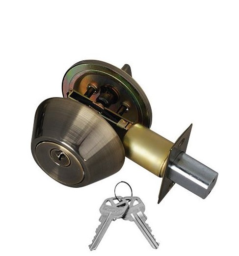 ADIR - DEADBOLT DOOR LOCK WITH 2 KW1 KEYS (ANTIQUE BRASS FINISH US5)