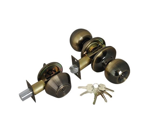 ADIR - ENTRY DOOR KNOB COMBO LOCK SET WITH DEADBOLT AND 6 KW1 KEYS (ANTIQUE BRASS FINISH US5)
