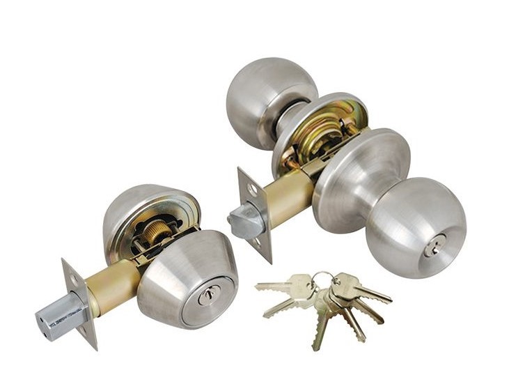 ADIR - ENTRY DOOR KNOB COMBO LOCK SET WITH DOUBLE CYLINDER DEADBOLT AND 6 KW1 KEYS (STAINLESS STEEL FINISH US32D)
