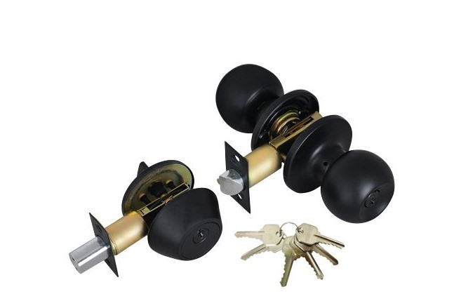 ADIR - ENTRY DOOR KNOB COMBO LOCK SET WITH DEADBOLT AND 6 KW1 KEYS (BLACK FINISH US10B)