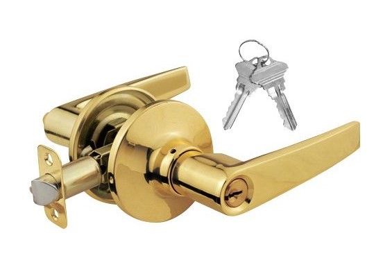 ADIR - LIGHT COMMERCIAL DUTY ENTRY DOOR LEVER LOCK SET WITH 2 SC1 KEYS (BRASS FINISH US3)