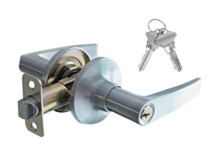 ADIR - LIGHT COMMERCIAL DUTY ENTRY DOOR LEVER LOCK SET WITH 2 SC1 KEYS (SATIN NICKEL FINISH US15)