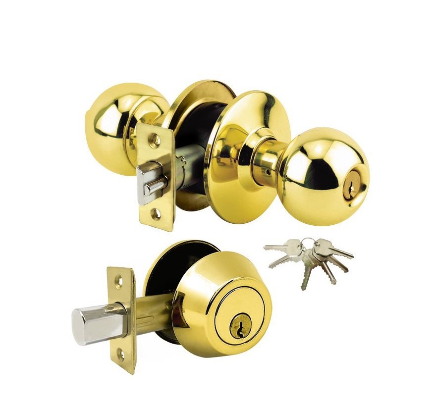 ADIR - GRADE 3 COMBO LOCK SET WITH ENTRY DOOR KNOB AND DEADBOLT WITH 6 KW1 KEYS (BRASS FINISH US3)