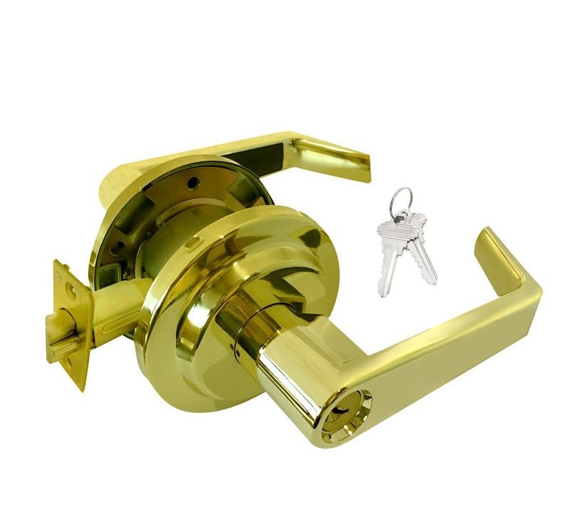 ADIR - GRADE 2 HEAVY-DUTY COMMERCIAL ENTRY LEVER LOCKSET WITH 2 SC1 KEYS (POLISHED BRASS - US3)