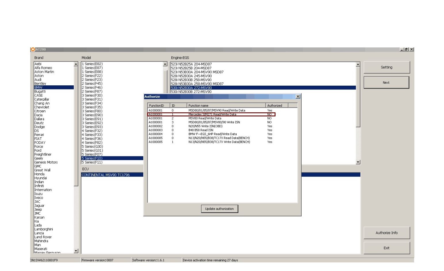 AT-200 UPGRADE FOR MERCEDES SIM271 READ/WRITE DATA