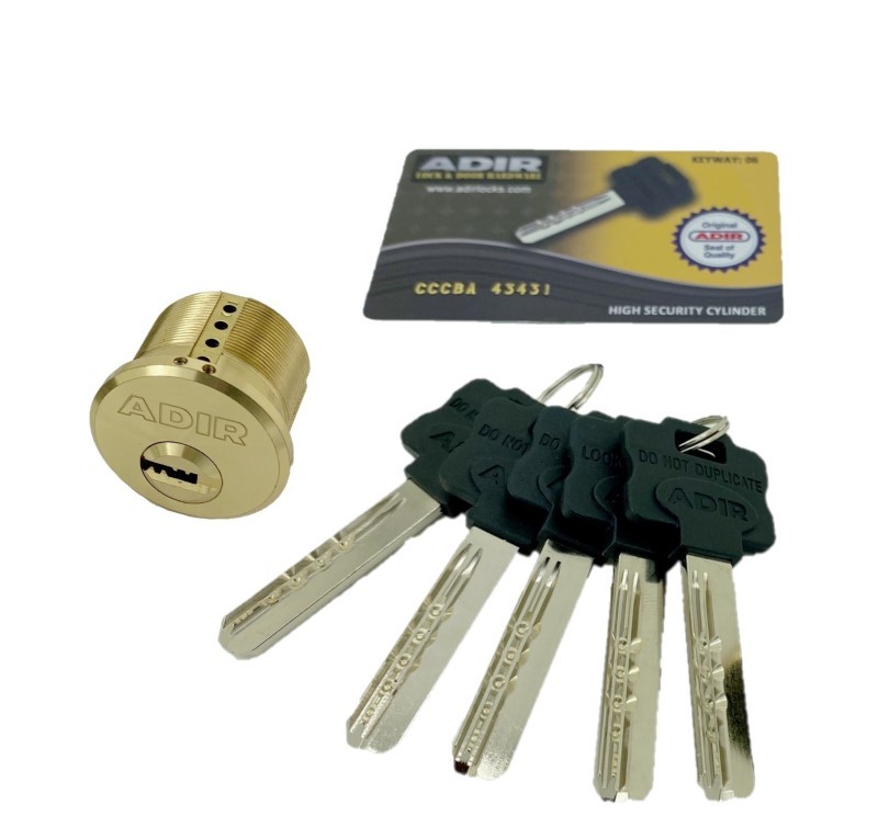 ADIR - SOLID BRASS HIGH SECURITY MORTISE RIM CYLINDER 1-1/8"- 5 KEYS (06) (BRASS FINISH - US3) (KEYED DIFFERENT) 