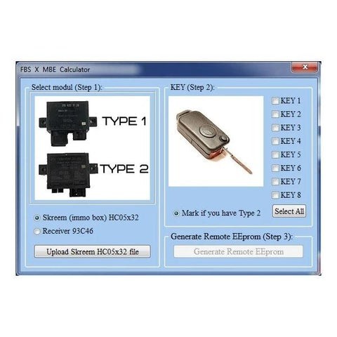 MBE - FBS X REMOTE GENERATOR SOFTWARE CALCULATOR FOR MERCEDES MB 1-BUTTON IR TYPE REMOTES