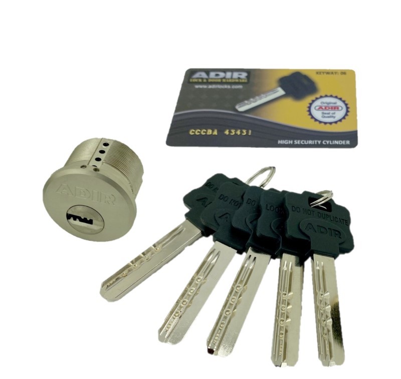 ADIR - SOLID BRASS HIGH SECURITY MORTISE RIM CYLINDER 1-1/8"- 5 KEYS (06) (SILVER FINISH - US26D)