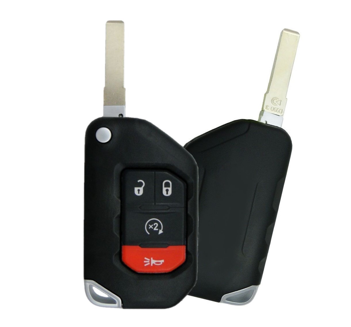 2018-2021 JEEP GLADIATOR / WRANGLER 4 BUTTON REMOTE FLIP KEY - PN 68416784AA  TRANSMITTER IS OEM / THE SHELL IS AFTERMARKET