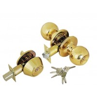 ADIR - PREMIUM UPGRADE ENTRY DOOR KNOB COMBO LOCK SET WITH SOLID BRASS DEADBOLT LATCH AND 6 SC1 KEYS (BRASS FINISH US3)