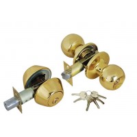 ADIR - ENTRY DOOR KNOB COMBO LOCK SET WITH DOUBLE CYLINDER DEADBOLT AND 6 KW1 KEYS (BRASS FINISH US3)