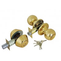ADIR - ENTRY DOOR KNOB COMBO LOCK SET WITH DOUBLE CYLINDER DEADBOLT AND 6 SC1 KEYS (BRASS FINISH US3)