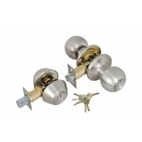 ADIR - ENTRY DOOR KNOB COMBO LOCK SET WITH DOUBLE CYLINDER DEADBOLT AND 6 SC1 KEYS (STAINLESS STEEL US32D)