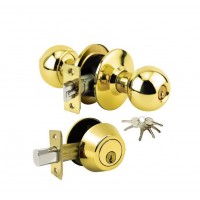 ADIR - GRADE 3 COMBO LOCK SET WITH ENTRY DOOR KNOB AND DEADBOLT WITH 6 KW1 KEYS (BRASS FINISH US3)