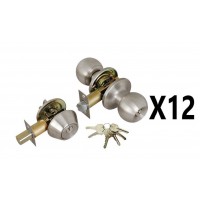 (12 PIECES) ADIR - PREMIUM UPGRADE ENTRY DOOR KNOB COMBO LOCK SET WITH SOLID BRASS DEADBOLT LATCH AND 6 KW1 KEYS (STAINLESS STEEL US32D) (KEYED ALIKE) 