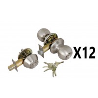 (12 PIECES) ADIR - PREMIUM UPGRADE ENTRY DOOR KNOB COMBO LOCK SET WITH SOLID BRASS DEADBOLT LATCH AND 6 SC1 KEYS (STAINLESS STEEL US32D) (KEYED ALIKE) 