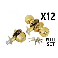 (12 PIECES) ADIR - ENTRY DOOR KNOB COMBO LOCK SET WITH DEADBOLT AND 6 KW1 KEYS (BRASS FINISH US3) (KEYED ALIKE)
