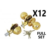 (12 PIECES) ADIR - ENTRY DOOR KNOB COMBO LOCK SET WITH DEADBOLT AND 6 SC1 KEYS (BRASS FINISH US3) (KEYED ALIKE)