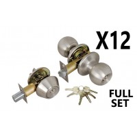 (12 PIECES) ADIR - ENTRY DOOR KNOB COMBO LOCK SET WITH DEADBOLT AND 6 KW1 KEYS (STAINLESS STEEL US32D) (KEYED ALIKE) 
