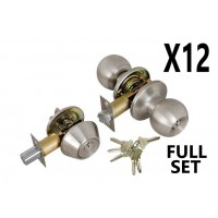 (12 PIECES) ADIR - ENTRY DOOR KNOB COMBO LOCK SET WITH DEADBOLT AND 6 SC1 KEYS (STAINLESS STEEL US32D) (KEYED ALIKE)