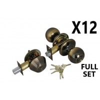 (12 PIECES) ADIR - ENTRY DOOR KNOB COMBO LOCK SET WITH DEADBOLT AND 6 SC1 KEYS (ANTIQUE BRASS FINISH US5) (KEYED ALIKE)