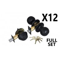 (12 PIECES) ADIR - ENTRY DOOR KNOB COMBO LOCK SET WITH DEADBOLT AND 6 KW1 KEYS (BLACK FINISH US10B) (KEYED ALIKE)