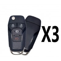 (3 PACK) 2013-2016 FORD FUSION HIGH SECURITY REMOTE FLIP KEY 4 BUTTON TRUNK PN 164-R7986